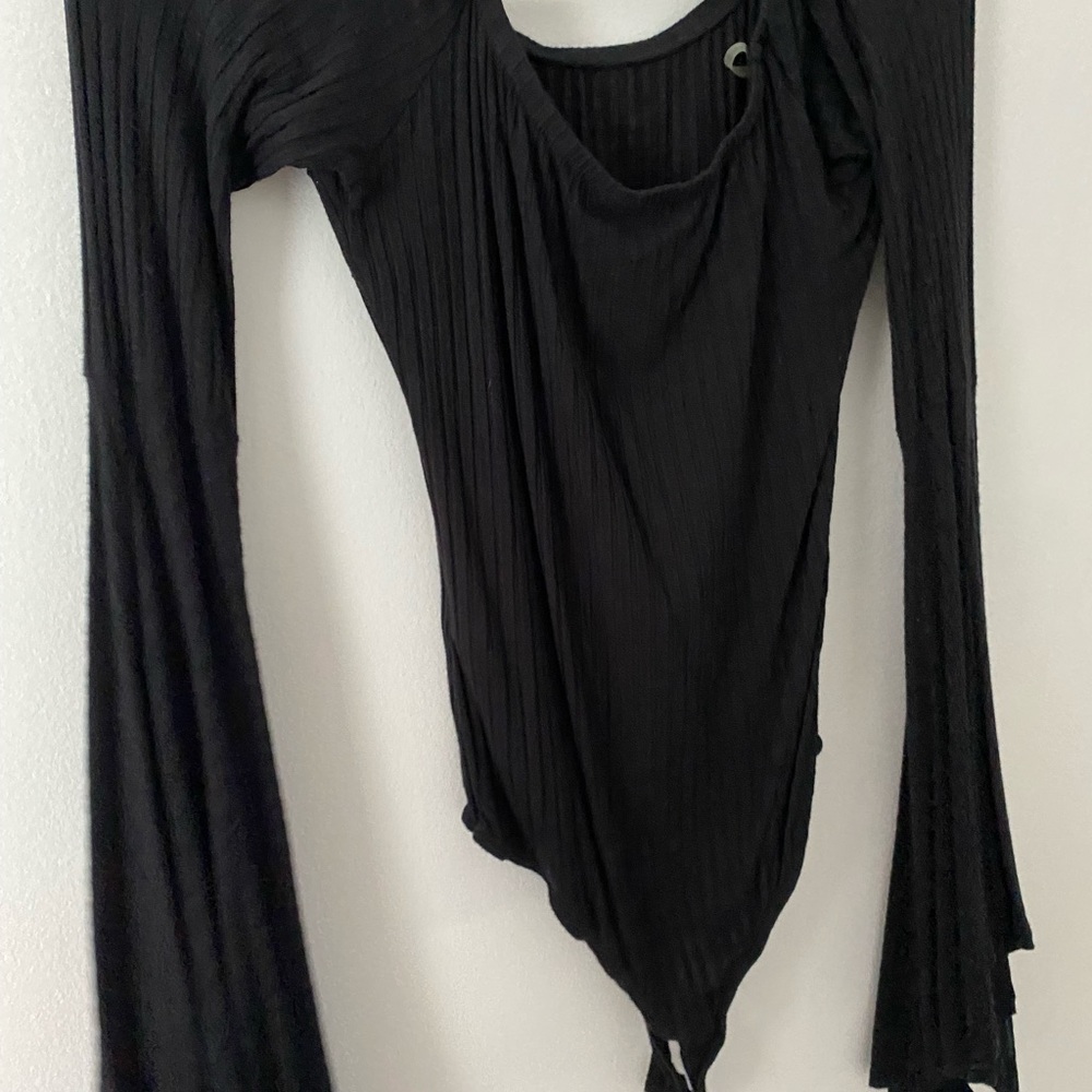 Black Exaggerated Sleeve Bodysuit